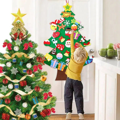 Kid decorating Montessori DIY Felt Christmas Tree