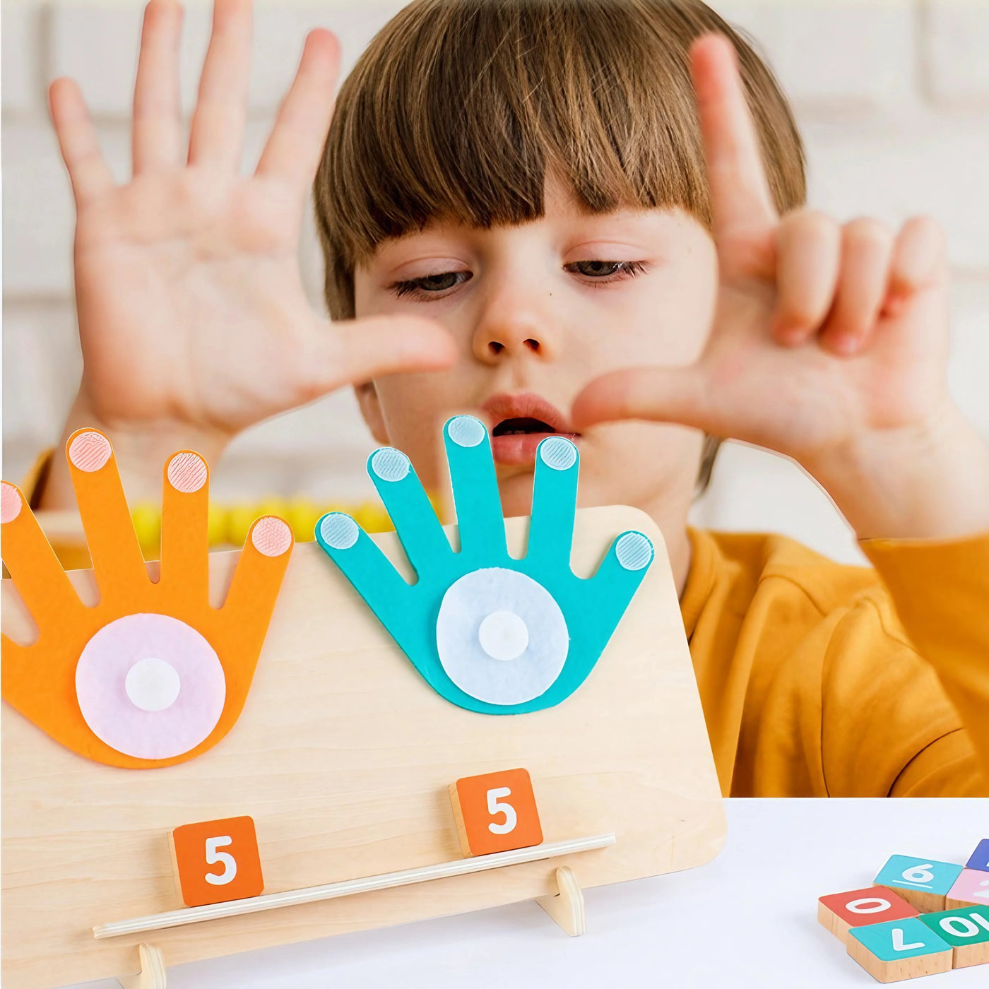 Kid learning with Montessori Math Counting Toy