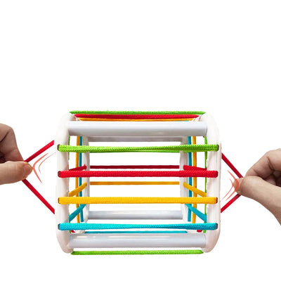 Hands playing with a Montessori Shape Sorter Game