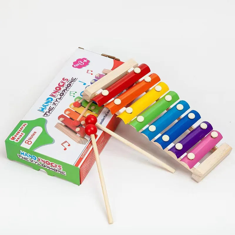 Montessori Wooden Music Instrument on display with its packing box.