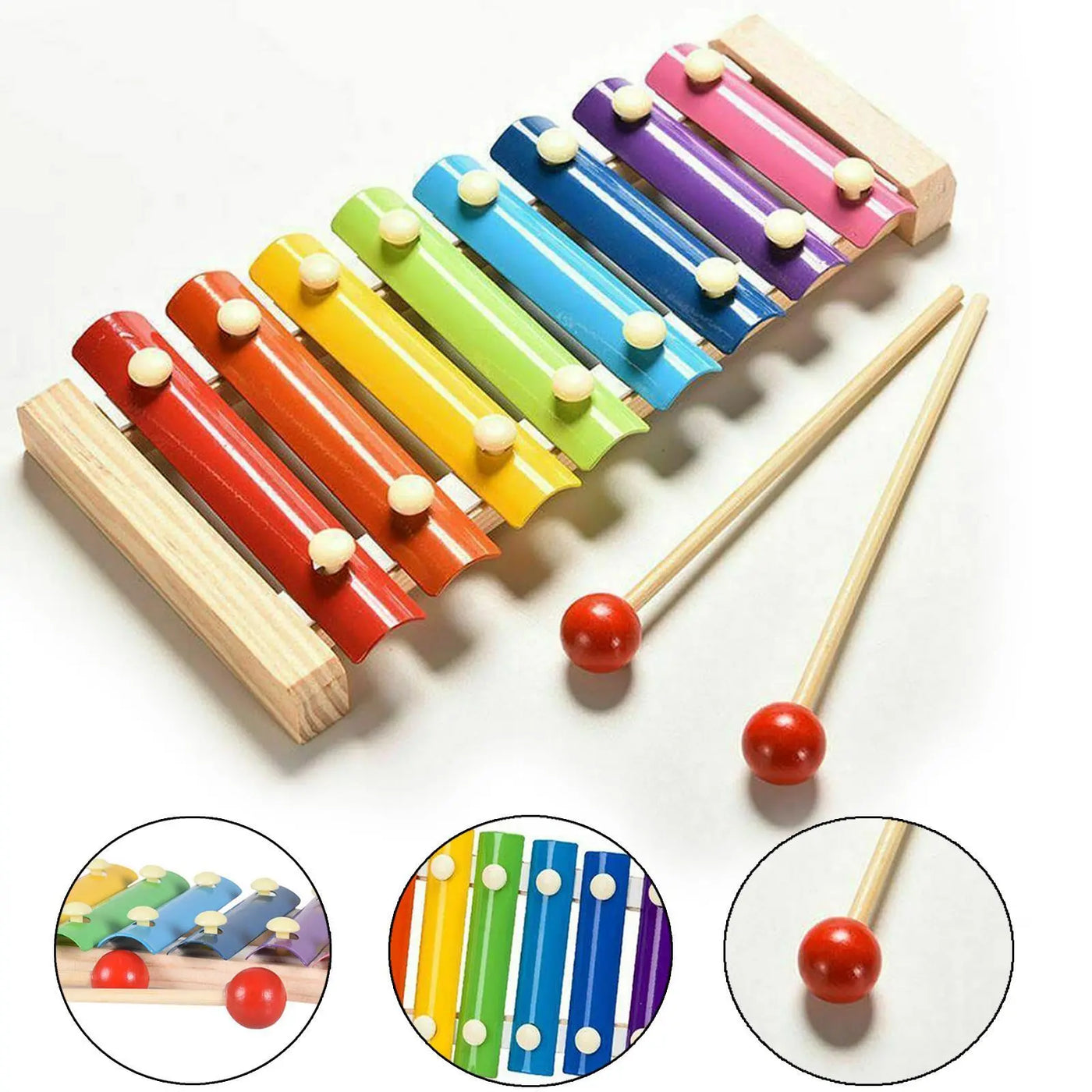 Featuring different sections of a Montessori Wooden Music Instrument on display.